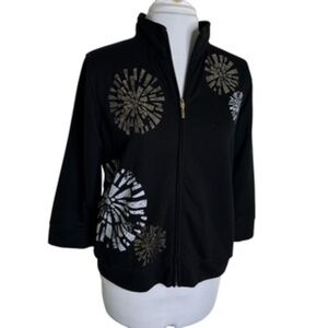 Once Petite Full Zip Star Burst Adorned 3/4 Sleeve Warmup Jacket Size PL
